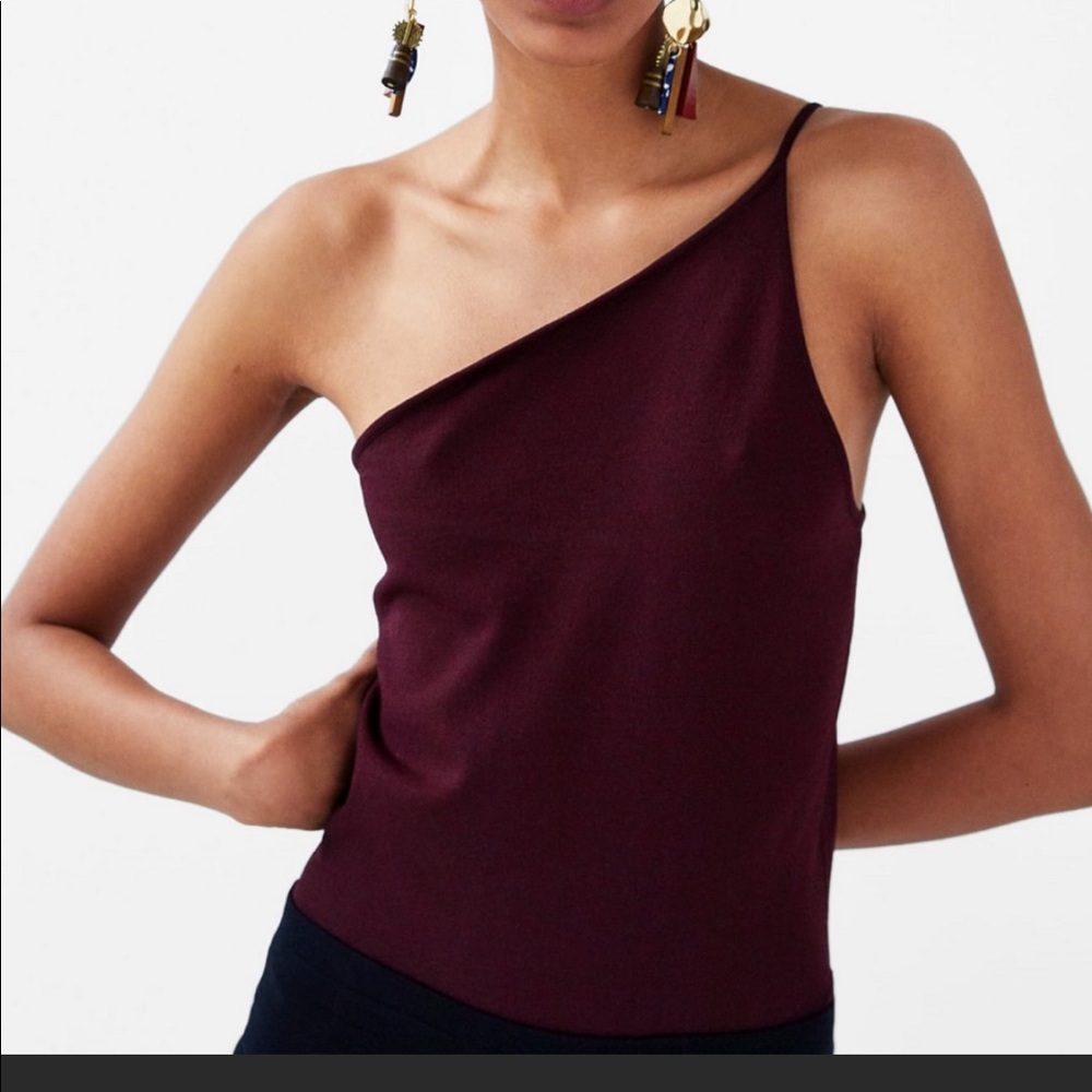 Zara Knit One Shoulder Plum Bodysuit